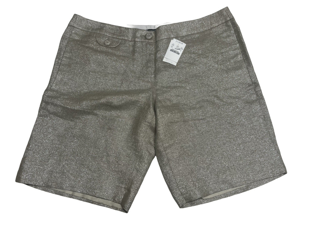 J.CREW Linen City Fit Beige Silver Weave Metallic Pockets Shorts 12 NWT